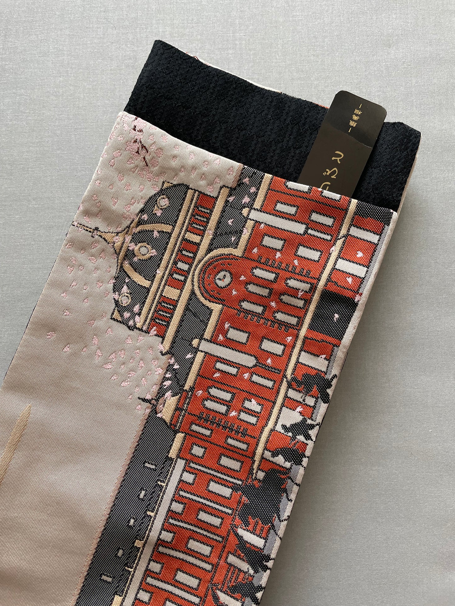 Tokyo Station Half-Width Kimono Belt (Hanhaba Obi) - Reversible Design